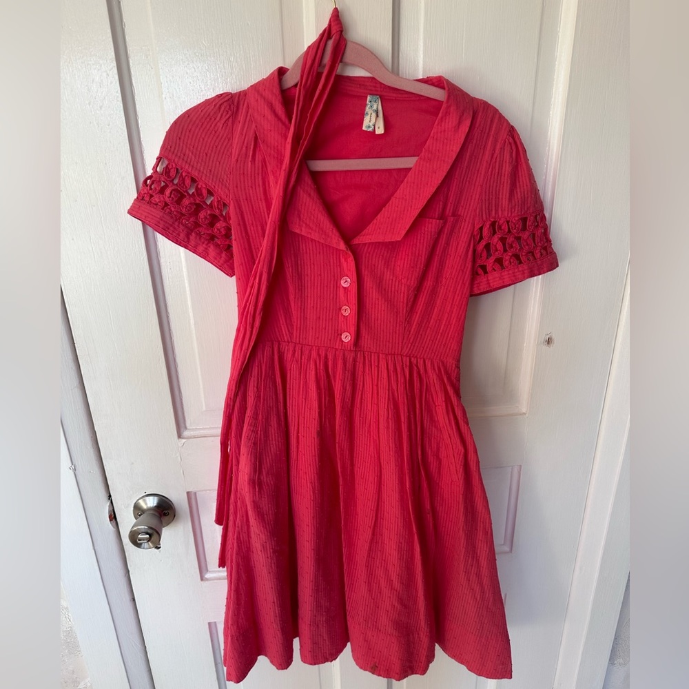 Anthropologie Maeve 0  belted dress pink